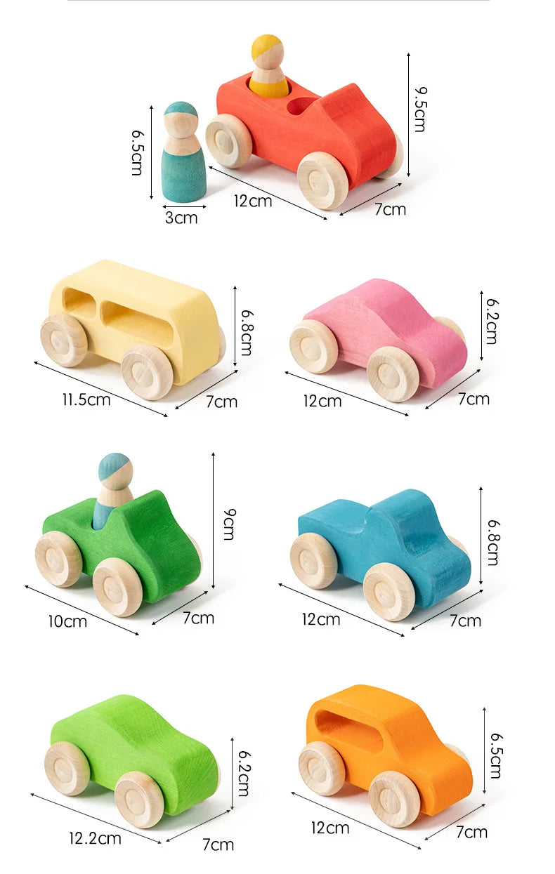 Wooden Cars Set with Peg Dolls