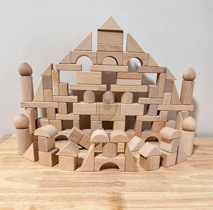 100 Pcs Montessori Wooden Building Blocks